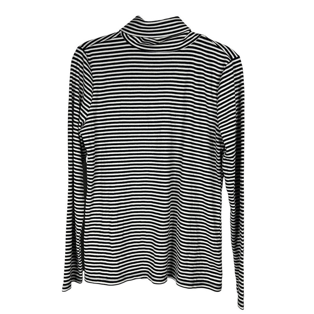 NWT - Loft Outlet Mock Neck Striped Ribbed Top -  Black/White w/ metallic detail